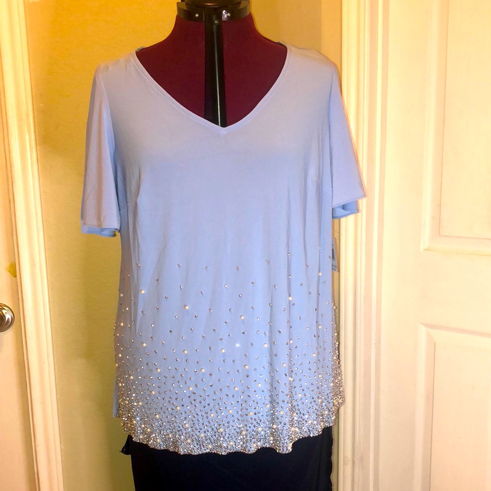Powder blue cold shoulder flounce top